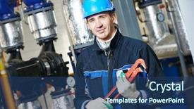  Presentation with boiler - Amazing PPT theme having industrial construction worker plumber backdrop and a  colored foreground