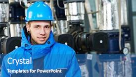  Presentation with boiler - Cool new PPT theme with industrial construction worker plumber backdrop and a teal colored foreground