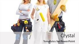  Presentation with industrial workers - Colorful presentation theme enhanced with people isolated over white background backdrop and a light gray colored foreground