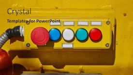  Presentation with industrial machines - Slides having industrial-control-panel background and a gold colored foreground