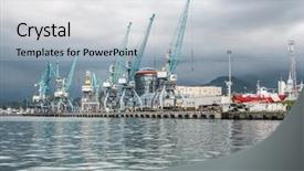  Presentation with sea port - Presentation theme having industrial cranes in sea port background and a light blue colored foreground