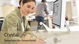  Presentation with desktop - Audience pleasing theme consisting of industrial designer working on desktop backdrop and a coral colored foreground