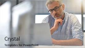  Presentation with computer network design - Slide set with industrial designer working on laptop background and a  colored foreground