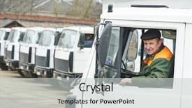  Presentation with industrial company - Cool new presentation theme with industrial dumper truck driver backdrop and a light gray colored foreground