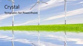  Presentation with wind turbines - Cool new PPT theme with industrial energy efficiency - spring landscape with wind turbines backdrop and a light blue colored foreground