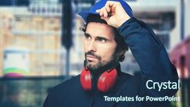  Presentation with management energy - Beautiful presentation featuring industrial energy management - portrait of an engineer backdrop and a ocean colored foreground