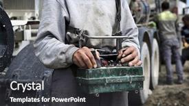  Presentation with industrial pump - Slide set with industrial ergonomics - concrete pump operator with remote background and a dark gray colored foreground