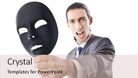  Presentation with industrial espionage - Cool new PPT theme with industrial espionage concept with masked businessman backdrop and a soft green colored foreground