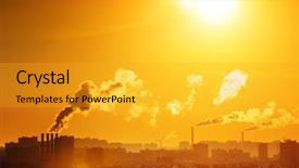  Presentation with smoke - PPT theme consisting of industrial factory smoke from smokestacks background and a gold colored foreground