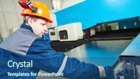  Presentation with factory - Amazing PPT theme having industrial factory worker backdrop and a ocean colored foreground