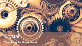  Presentation with gear wheels - Colorful slide set enhanced with industrial gear wheels close-up backdrop and a coral colored foreground