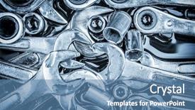  Presentation with industrial grease - Slide set enhanced with industrial grease - heap of tools wrenches nuts background and a teal colored foreground