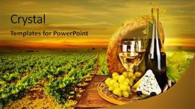  Presentation with table grape - PPT layouts consisting of industrial green - wine and cheese romantic dinner background and a gold colored foreground