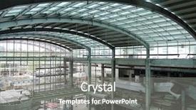  Presentation with steel construction - PPT theme consisting of industrial hall with steel structure background and a gray colored foreground