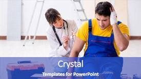  Presentation with worker - Cool new theme with industrial health safety - injured worker being assisted backdrop and a cobalt blue colored foreground