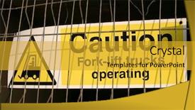  Presentation with caution - Presentation theme having industrial health safety - sign caution - fork kift background and a gold colored foreground