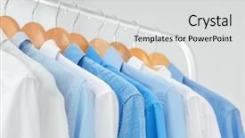  Presentation with clean - Colorful slide deck enhanced with industrial hygiene - hangers with clean shirts backdrop and a light gray colored foreground