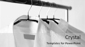  Presentation with laundry - Slide deck consisting of industrial hygiene - hangers with clean shirts background and a light gray colored foreground