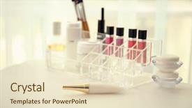  Presentation with cosmetics - PPT theme having industrial hygiene - set of cosmetics on white background and a lemonade colored foreground