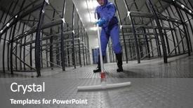  Presentation with cleaning - Theme consisting of industrial hygiene - worker in blue protective uniform background and a gray colored foreground