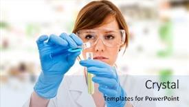  Presentation with scientist - Slides featuring industrial hygiene - young female scientist working background and a light blue colored foreground