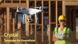  Presentation with drone quadcopter - Audience pleasing PPT theme consisting of industrial inspection system - female pilot flies drone quadcopter backdrop and a tawny brown colored foreground