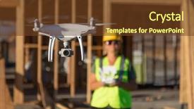  Presentation with drone quadcopter - Slide set featuring industrial inspection system - female pilot flies drone quadcopter background and a tawny brown colored foreground