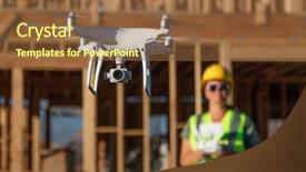  Presentation with drone quadcopter - PPT theme enhanced with industrial inspection system - female pilot flies drone quadcopter background and a tawny brown colored foreground