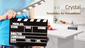 Presentation with film - Slide deck enhanced with holding clapperboard during the production background and a lemonade colored foreground