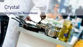  Presentation with frying - PPT theme having industrial knife - chef hands add vegetables background and a sky blue colored foreground