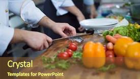  Presentation with salmon fish - Beautiful slide deck featuring industrial knife - chef hands preparing marinated salmon backdrop and a tawny brown colored foreground