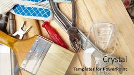  Presentation with wood tools - Theme having industrial knife - set of tools background and a coral colored foreground