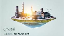  Presentation with floating - Presentation design enhanced with industrial-landscape-with-chimneys-floating background and a sky blue colored foreground