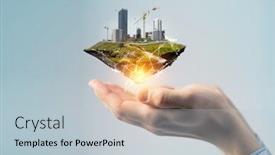  Presentation with floating - PPT theme enhanced with industrial-landscape-with-chimneys-floating background and a lemonade colored foreground