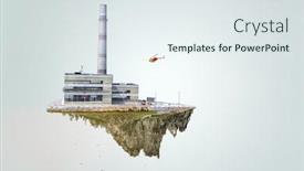  Presentation with floating - Amazing PPT theme having industrial-landscape-with-chimneys-floating backdrop and a sky blue colored foreground