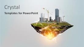  Presentation with floating - Amazing slide deck having industrial-landscape-with-chimneys-floating backdrop and a sky blue colored foreground