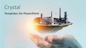  Presentation with floating - Slide deck featuring industrial-landscape-with-chimneys-floating background and a sky blue colored foreground