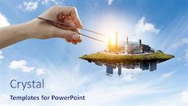  Presentation with floating - Audience pleasing presentation design consisting of industrial-landscape-with-chimneys-floating backdrop and a sky blue colored foreground