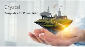  Presentation with floating - Presentation theme featuring industrial-landscape-with-chimneys-floating background and a light gray colored foreground