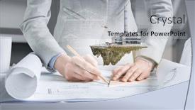  Presentation with floating - Slide deck featuring industrial-landscape-with-chimneys-floating background and a light gray colored foreground