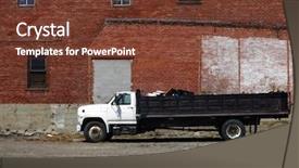  Presentation with dump truck - Presentation design enhanced with industrial large dumptruck dump truck background and a  colored foreground