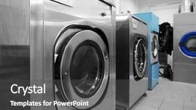  Presentation with industrial machines - Beautiful slides featuring industrial laundry washing machines backdrop and a dark gray colored foreground