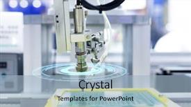  Presentation with robot arm - Beautiful presentation theme featuring industrial machine and factory robot backdrop and a light blue colored foreground