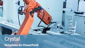  Presentation with robot arm - PPT layouts enhanced with industrial machine and factory robot background and a teal colored foreground