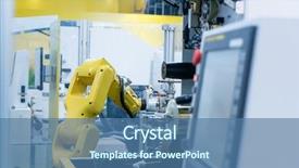  Presentation with robot arm - Amazing PPT layouts having industrial machine and factory robot backdrop and a ocean colored foreground