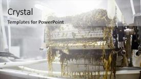 Presentation with industrial machine - Audience pleasing theme consisting of industrial machine mixing seaweed salad backdrop and a white colored foreground