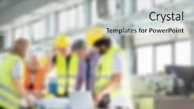  Presentation with manufacturing - Colorful presentation design enhanced with industrial manufacturing blurred background concept backdrop and a  colored foreground