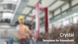  Presentation with manufacturing - Amazing presentation design having industrial manufacturing blurred background concept backdrop and a  colored foreground