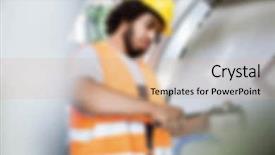  Presentation with manufacturing - Colorful presentation enhanced with industrial manufacturing blurred background concept backdrop and a  colored foreground