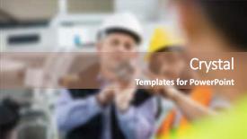  Presentation with manufacturing - Presentation design enhanced with industrial manufacturing blurred background concept background and a  colored foreground